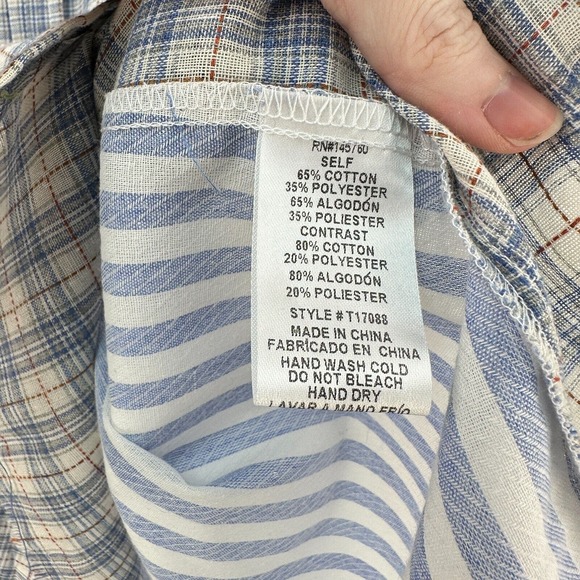 I Joah Premium Shirt Womens‎ S Blue Cream Plaid Button Up Short Sleeve High Low - Picture 7 of 8